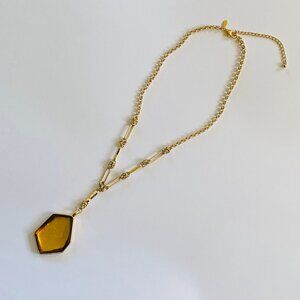 Chico's Gold Tone Large Pendant Statement Necklace Rolo Chain 18 inches